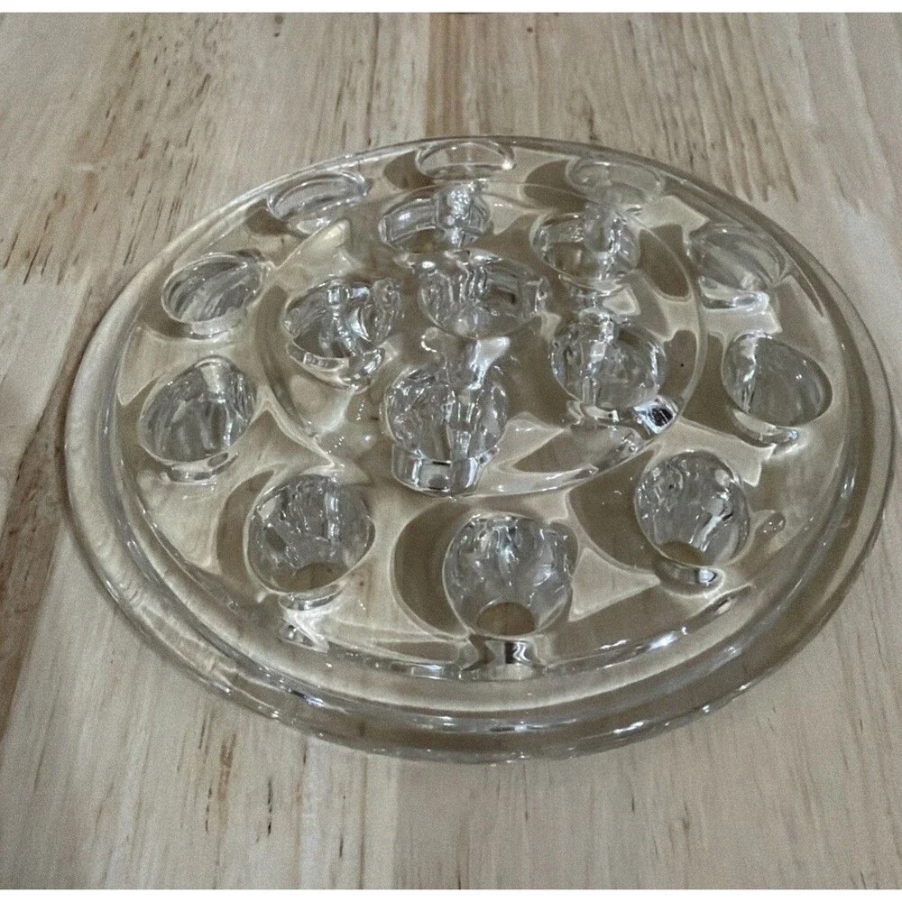 Vintage Clear Glass 16-Hole Flower Holder Frog Floral Arrangement Vase MCM 5